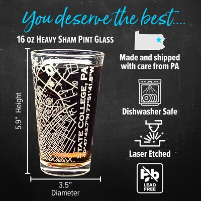 Etched State College PA Urban Map Pint Glass - Engraved Penn State Campus Area Glasses - Personalization Option - Great Christmas Gift - image2